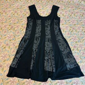 Connected Apparel Black Floral & Polka Dot Print Plus Size Women’s Dress